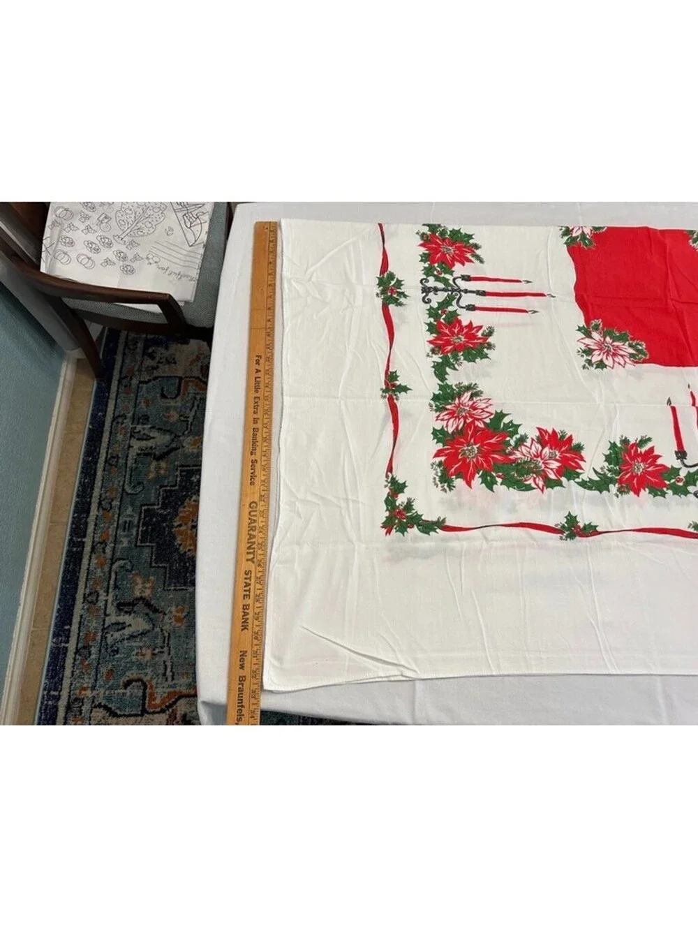 Christmas Holly Candle Poinsettia Holly Tablecloth White Red Rectangle